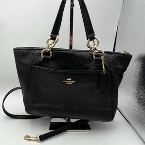 COACH Black Leather Shoulder Bag Gold Hardware Medium Women's Handbag AUTHENTIC